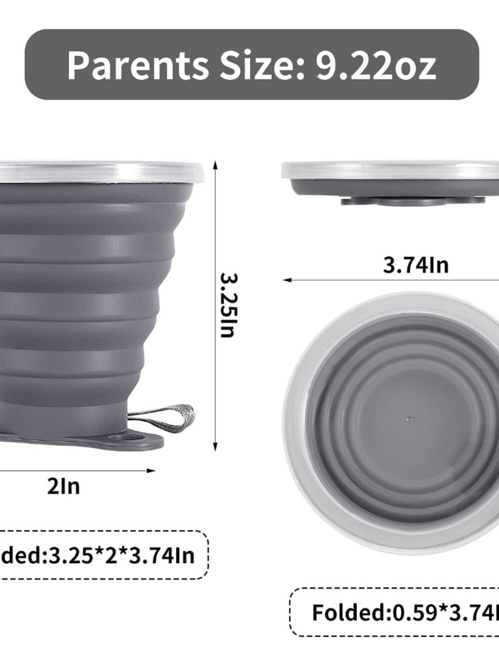 Silicone Collapsible Travel Cup - Silicone Folding Camping Cup with Lids - Expan - Picture 2 of 9